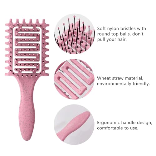 Yingbtr 2Pcs Pink Curl Defining Hair Brushes Vented Detangling Curly Hair Styling Tool