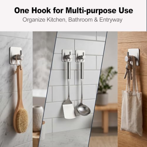 Heavy Duty Adhesive Wall Hooks - 15lbs Capacity, No Drill, 6 Pack