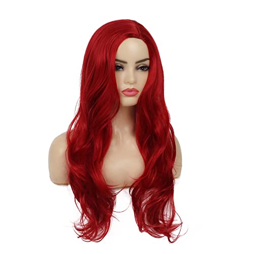 Bright Red Long Wavy Wig for Women - Heat Resistant Cosplay & Party Use