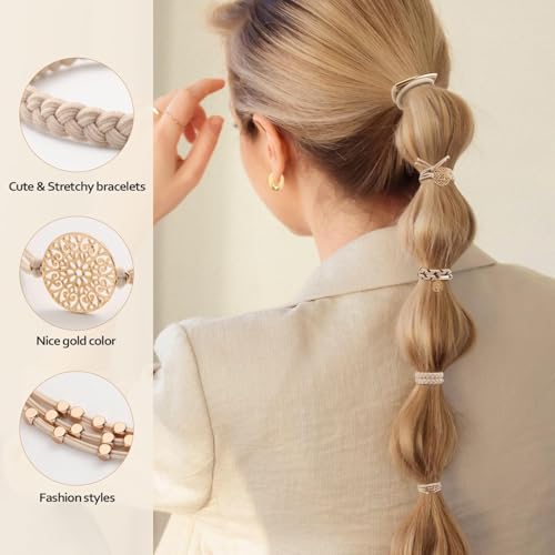 Boho Hair Tie Bracelets - 10 No Damage Ponytail Holders, 5 Styles