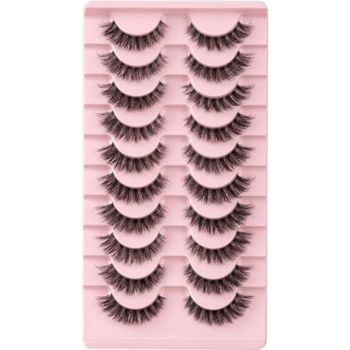 APCYUST Wispy Cat Eye False Eyelashes 30D 10 Pairs Natural Mink-Look Lashes Clear Band
