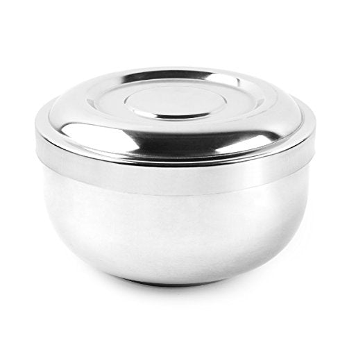 QSHAVE Silver Stainless Steel Shaving Bowl with Lid 4-Inch Deep Size Chrome Finish