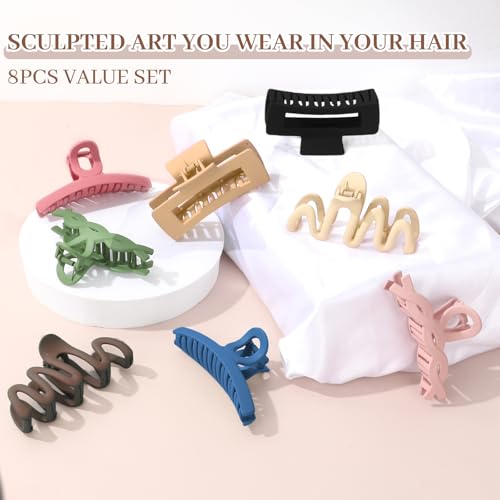 Large Matte Non-Slip Hair Clips for Women - 8 Pack, Stylish & Gentle for All Hair Types