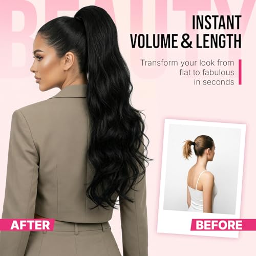 Natural Black 26" Ponytail Extension with Claw Clip - Lightweight & Easy to Wear