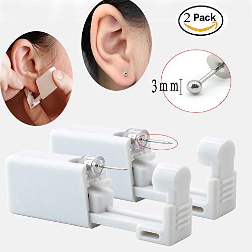 Self Ear Piercing Gun Kit - 2 Pack with Earrings & Alcohol Pads