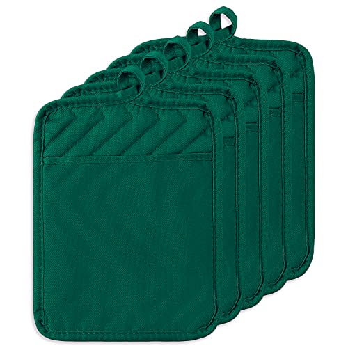 GROBRO7 5-Pack Cotton Heat Resistant Pot Holders - 8.9x6.9 in Dark Green