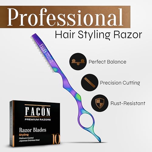 Fac?n Hair Razors for Cutting Hair - Professional Styling Razor Kit with 11 Replacement Blades, Stainless Steel Hairs Cutting Tool for Salon & Home, Premium Cutting Thinning Texturizing Faether Razor