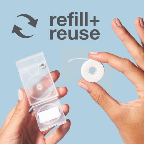 Davids Refillable Dental Floss Dispenser + Refill Waxed 66 yd No Break Strength