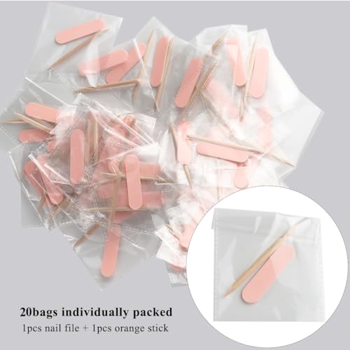 Mini Nail File and Orange Stick Set for Press On Nails - 20PCS