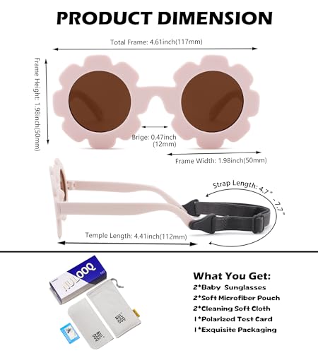 NULOOQ Polarized Baby Sunglasses with Strap, Flexible Unbreakable Frame