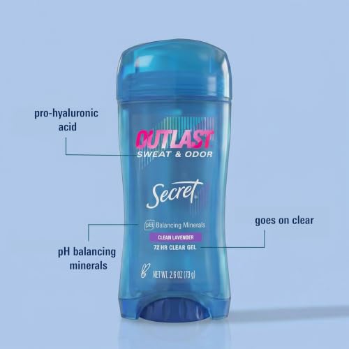 Secret Outlast Antiperspirant Deodorant for Women, 72HR Protection, Clear Gel, Lavender Scent, 2.6 oz