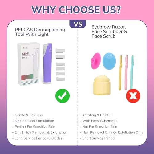 PELCAS Electric Dermaplaning Tool - 3-Speed LED Face Razor