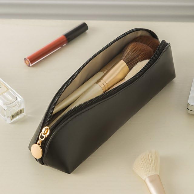 Travel makeup brush pouch - Black PU leather, 1pc compact organizer