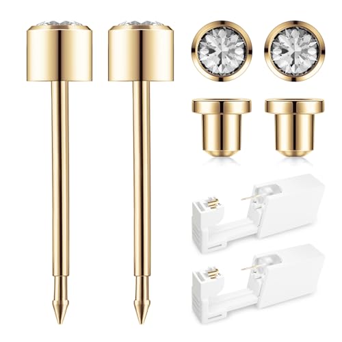 Gold Ear Piercing Kit - 4mm Disposable Gun with Safety Back