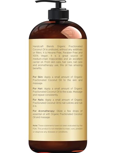 Handcraft Blends Organic Fractionated Coconut Oil - 100% Pure Carrier Oil, 16oz
