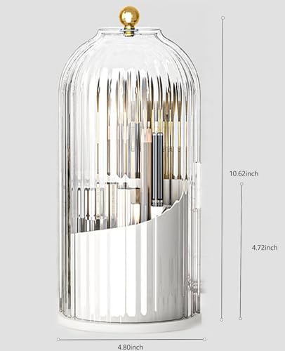 Skatx 360° Rotating Makeup Brush Holder with Dustproof Lid - White