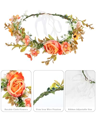 AWAYTR Adjustable Faux Flower Crown Headband - Yellow & Light Red