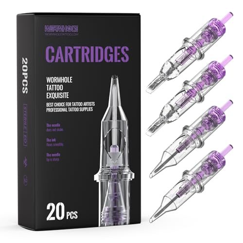 Wormhole Tattoo Cartridge Needles, 20pcs Mixed Sizes 3RL 5RL 5RM 7RM Disposable Tattoo Needles Cartridge Round Liner Shader Magnum for Cartridge Tattoo Pen Machine Permanent Makeup Tattoo Supplies