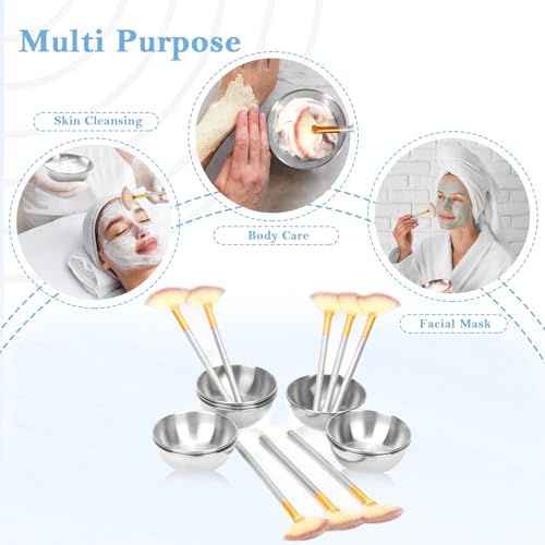 8-Piece Esthetician Facial Set: Stainless Steel Mixing Bowls & Fan Brushes