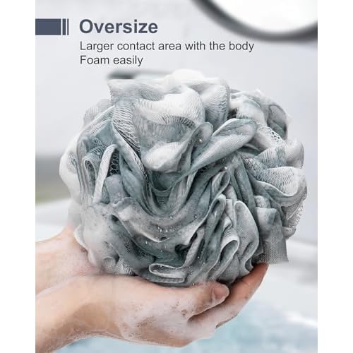 MTDLYICE Loofah Sponge, XXL Large Loofah 100g 4 Pack, Bath Sponge Soft Mesh Shower Loofah for Men, Body Scrub, Shower Pouf Bath Accessories, for Body Wash, Soap (Blue Gray)