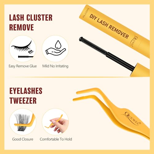 QUEWEL Lash Clusters Kit Mix 8-16 Lengths Natural Look with Applicator & Remover (H01-MIX9-16)