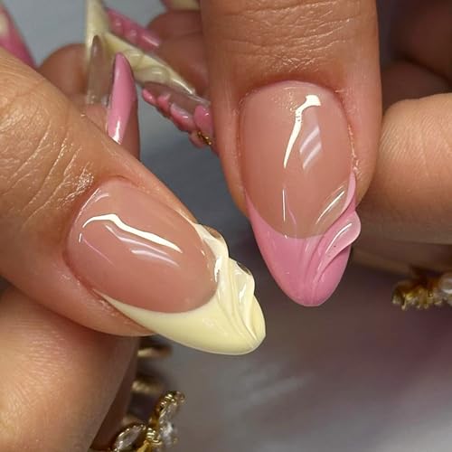 3D Handmade Medium Almond Press On Nails - Spring Floral Design