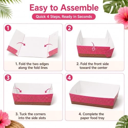 24pcs Hawaiian Party Supplies - Disposable Boat Plates with Bamboo Sticks & Flags