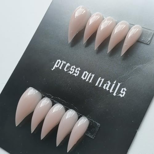 Luxury Medium Stiletto Press on Nails - Handmade Glossy Nude Acrylic Nails