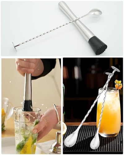 Stainless Steel Cocktail Muddler & Mixing Spoon Set - 2 Piece