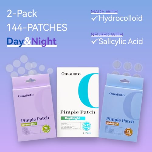Day & Night Acne Patches - 144 Count Hydrocolloid Zit Stickers with Salicylic Acid