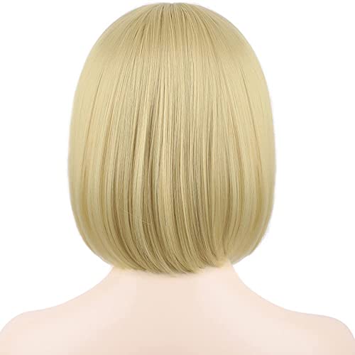 MOSINA 12 Inch Blonde Bob Wig with Bangs - Short Straight Synthetic Hair for Women
