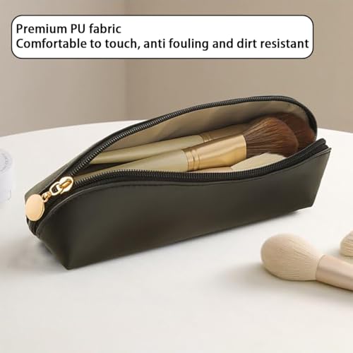 Travel makeup brush pouch - Black PU leather, 1pc compact organizer