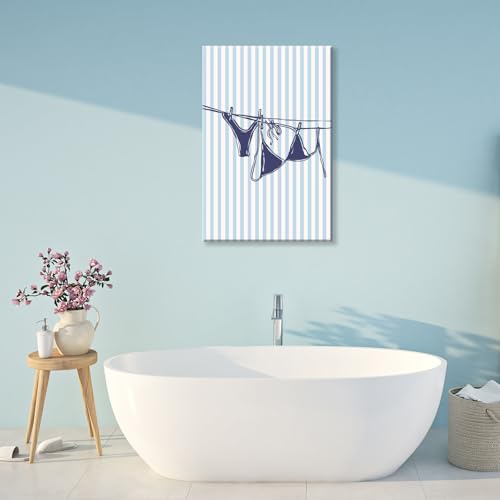 Navy Blue Bikini Beach Wall Art - Summer Coastal Canvas Print 12x16in