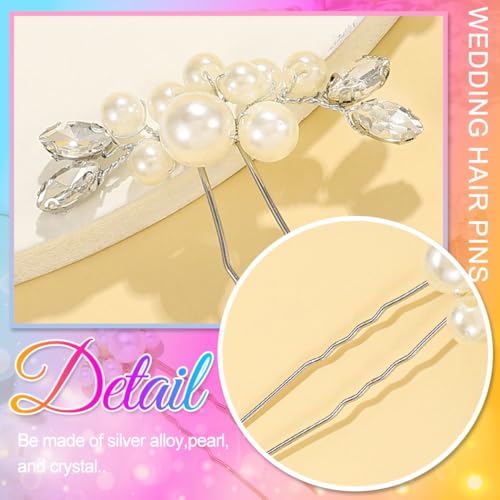 HEREAD Pearl Bride Hair Pins – Crystal Bridal Headpiece, Silver (Pack of 3)