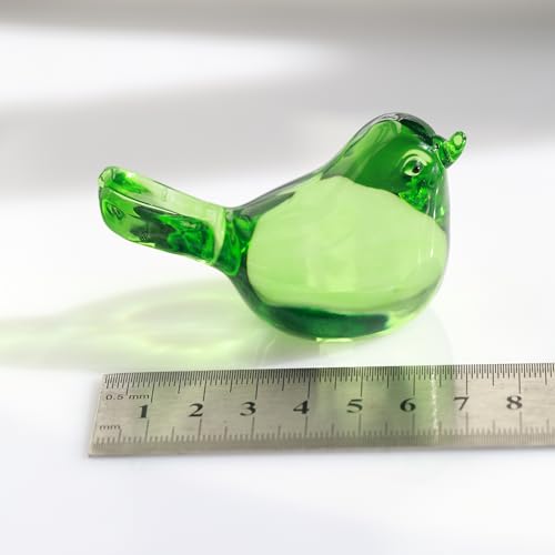 Handmade Blown Glass Bird Figurines Set of 2 - Green Crystal Home Decor