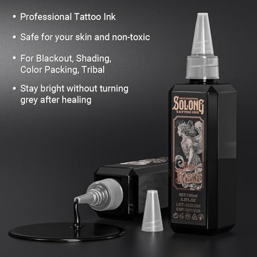 Solong Premium Black Tattoo Ink 100ml - 2 Pack Professional Pigment