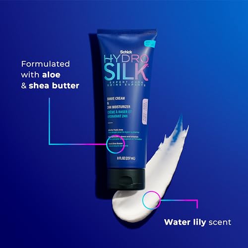 Schick Hydro Silk Shave Cream & 24-Hour Moisturizer | Pubic Hair Shave Cream for Women and Bikini Area Moisturizer, Shaving Cream for Women Sensitive Skin, 8 fluid oz