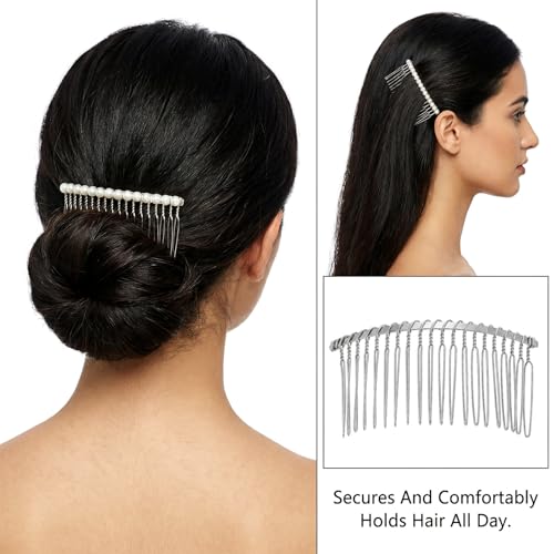 3-Piece Silver Veil Comb Set with 20 Extra-Long Teeth