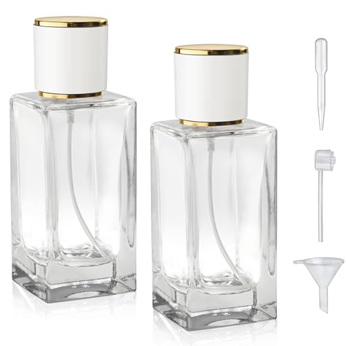 Yerpkefey 50ml Glass Spray Perfume Bottles - White Cap, 2 Pack Refillable Atomizers