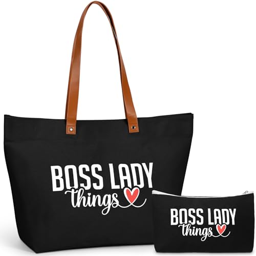 Boss Lady Tote Bag for Women - Canvas Gift Bag for Bosses Day, Black