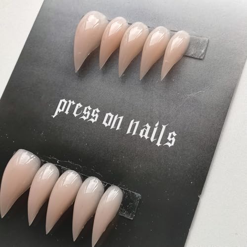 Luxury Medium Stiletto Press on Nails - Handmade Glossy Nude Acrylic Nails