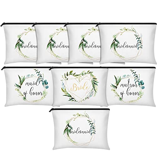 Weewooday 8 Pcs Bridesmaid Makeup Bags - Leaves Pattern