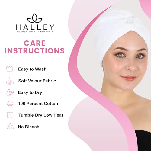 HALLEY Cotton Hair Towel Wrap - 3 Pack Super Absorbent Towels for Thick Hair (White)