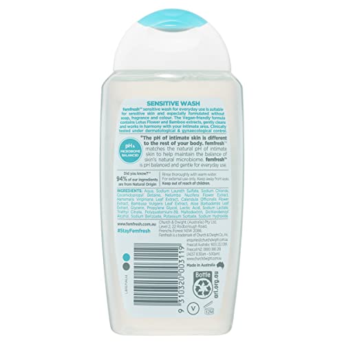 Femfresh Sensitive Intimate Wash 250ml – Fragrance-Free, pH-Balanced, Natural Ingredients