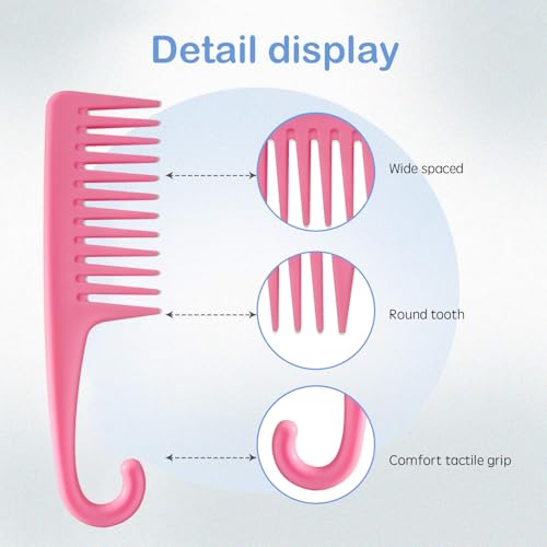 Wapodeai Wide Tooth Comb for Curly Hair - Pink Shower Comb