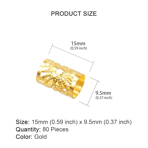 80 PCS Gold Dreadlock Beads for Braids - Premium Hair Jewelry
