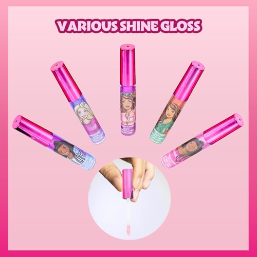 Barbie Lip Gloss Set - 12-Piece Plant-Based Makeup for Girls