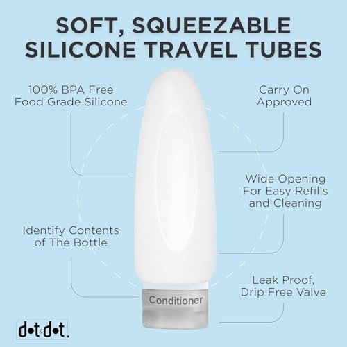 Dot&Dot 3oz All White Leak-Proof Travel Bottles Set of 4 TSA Approved Silicone Containers