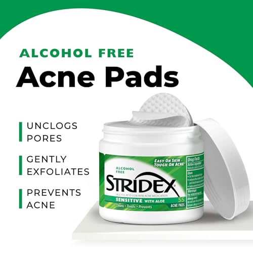 Stridex Sensitive Acne Pads with Aloe, Alcohol-Free, 55 Count (Pack of 2)