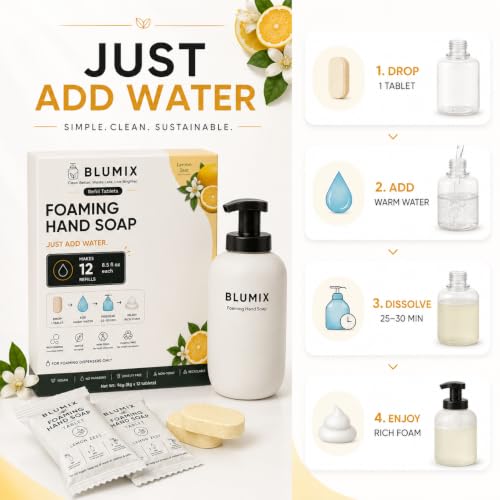 Blumix Lemon Foaming Hand Soap Refill Tablets - 12 Count, Just Add Water, Refill Only
